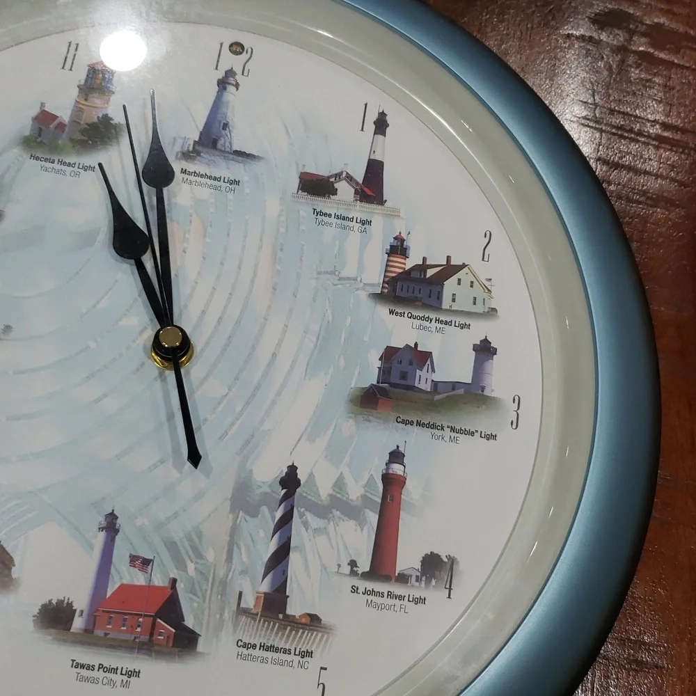 Retro Blue Wall Clock with Lighthouse Design